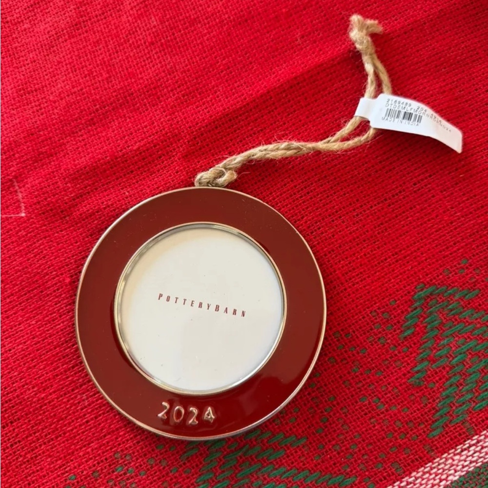 NWT Pottery Barn 2024 Round Red Enamel Frame Christmas Ornament